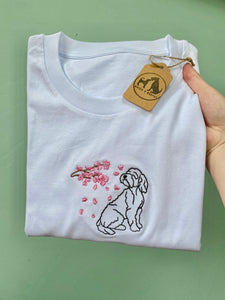 Dogs Cherry Blossom T-Shirt- Various Breeds- Embroidered tee for dog lovers