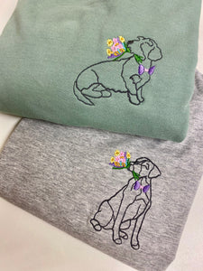 Dog Flower Bunch Sweatshirt - Various Breeds- Embroidered sweater for dog lovers