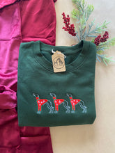 Load image into Gallery viewer, Christmas dog jumper breed sweatshirt- our silhouette dog designs have been christmafied!! Festive sweatshirt for dog lovers.
