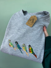 Load image into Gallery viewer, Embroidered Conure Sweatshirt - colourful sweatshirt for parrot owners and lovers
