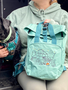 Camping Dogs Backpack -  for Dog Lovers and Owners- colourful embroidered compact rucksack  for your adventures