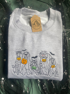 Tricks for Treats - Embroidered Dog Costume Pumpkin Sweatshirt/ hoodie  for dog lovers and spooky witches ready for Halloween