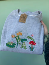 Load image into Gallery viewer, Whimsical Frog Embroidered Sweatshirt - Frog gifts for frog lovers.
