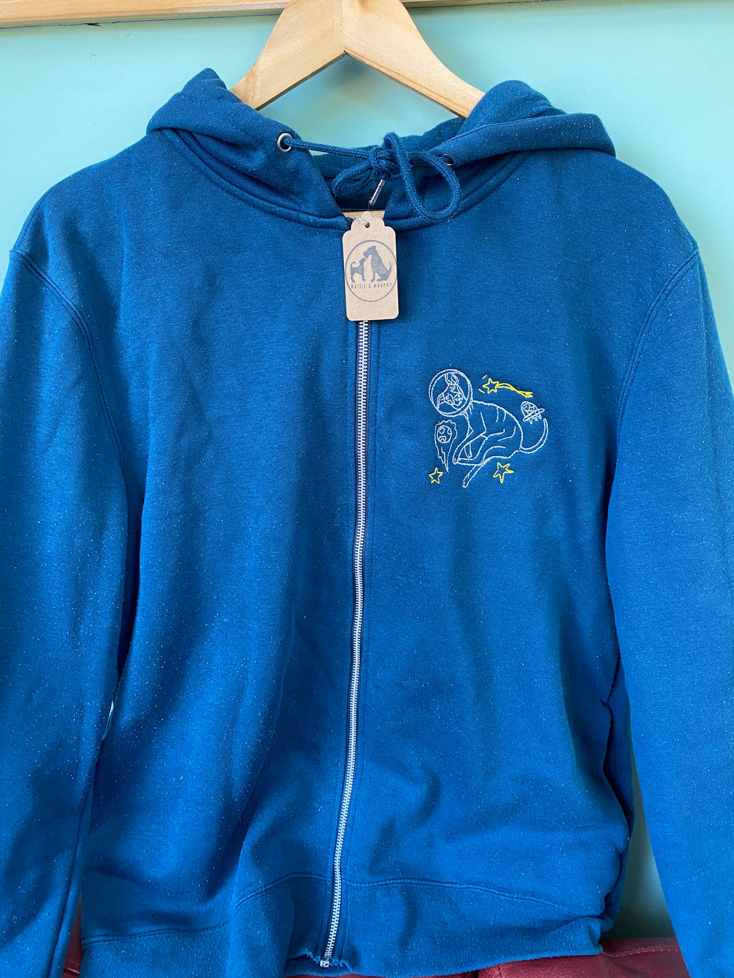 PRE-LOVED - Space Dog Zip Up Hoodie- Airforce Blue
