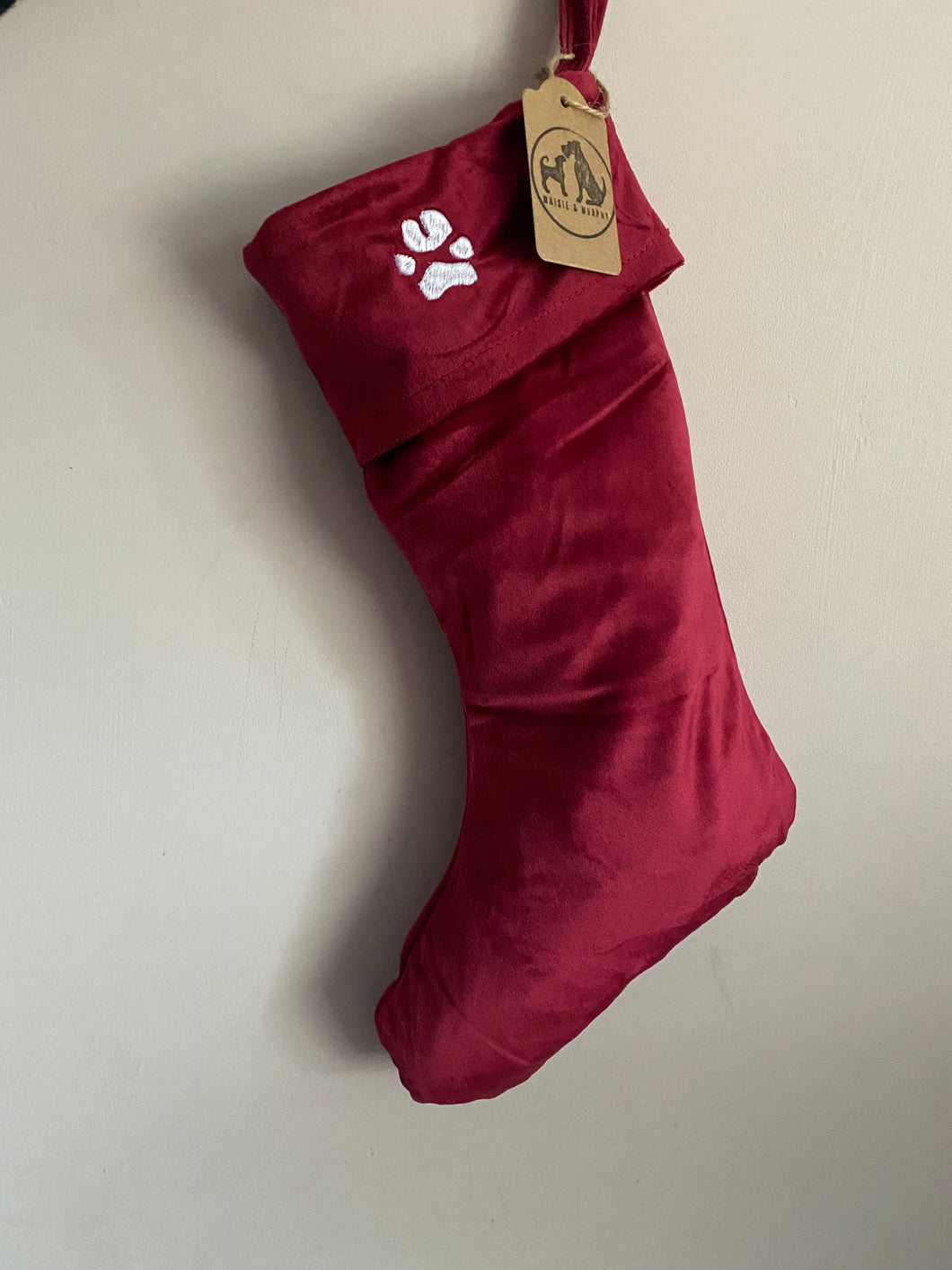 Red Stocking with paw print