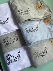 OUTLINE STYLE- Spring Dogs T-Shirt- Embroidered organic cotton tee for dog lovers