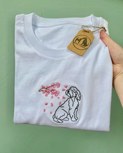 Dogs Cherry Blossom T-Shirt- Various Breeds- Embroidered tee for dog lovers