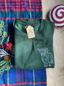 Christmas Highland Cow  Embroidered Sweatshirt- Xmas Jumper for Animal Lovers