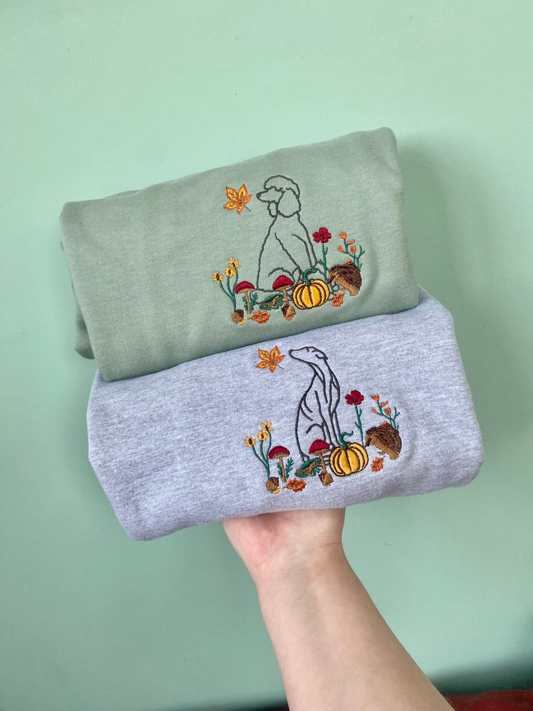 OUTLINE STYLE - Autumn Woodland Dogs Sweatshirt - various breeds- Embroidered sweater for dog lovers