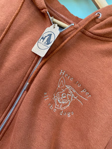 PRE-LOVED - Here to Pet all the Dogs -  Zip Up Hoodie - Orange