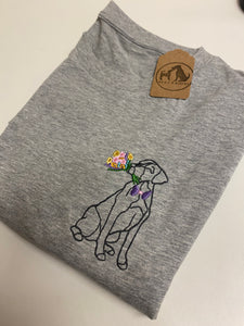 Dogs Flower Bunch T-Shirt- Various Breeds- Embroidered tee for dog lovers
