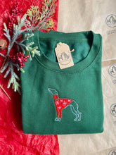 Load image into Gallery viewer, Christmas dog jumper breed sweatshirt- our silhouette dog designs have been christmafied!! Festive sweatshirt for dog lovers.
