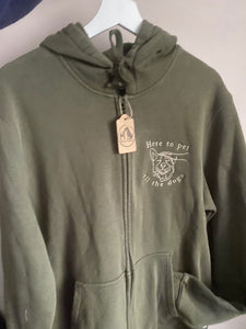 PRE-LOVED ‘here to pet all the dogs’ khaki full zip hoodie