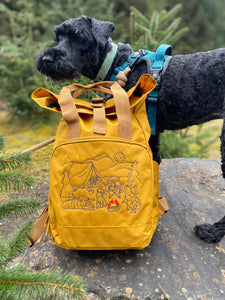 Camping Dogs Backpack -  for Dog Lovers and Owners- colourful embroidered compact rucksack  for your adventures