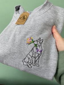 Dog Flower Bunch Sweatshirt - Various Breeds- Embroidered sweater for dog lovers