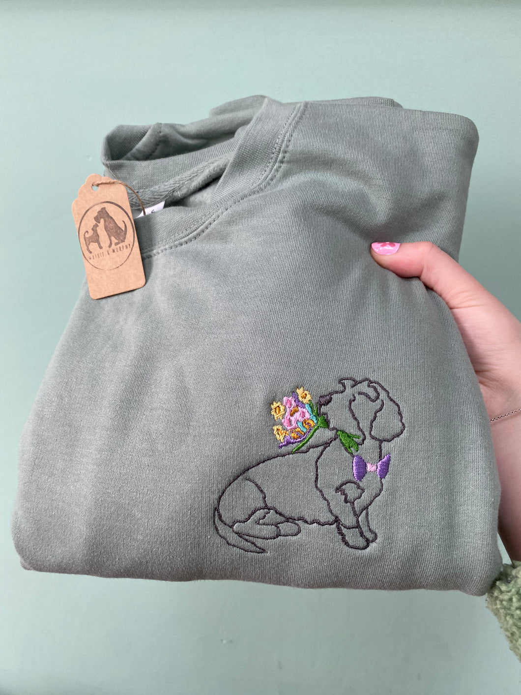 Dog Flower Bunch Sweatshirt - Various Breeds- Embroidered sweater for dog lovers