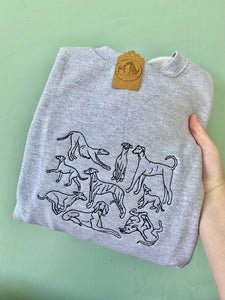 Sighthound Club Dogs embroidered Sweatshirt / Hoodie for lurcher, greyhound, whippet, saluki, Italian greyhound owners