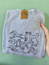 Load image into Gallery viewer, Sighthound Club Dogs embroidered Sweatshirt / Hoodie for lurcher, greyhound, whippet, saluki, Italian greyhound owners
