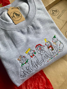 Christmas Puppies Embroidered Sweatshirt- Xmas Jumper for Dog Lovers