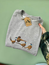 Load image into Gallery viewer, Pheasants Embroidered Sweatshirt - Pheasant game bird gift for bird lovers
