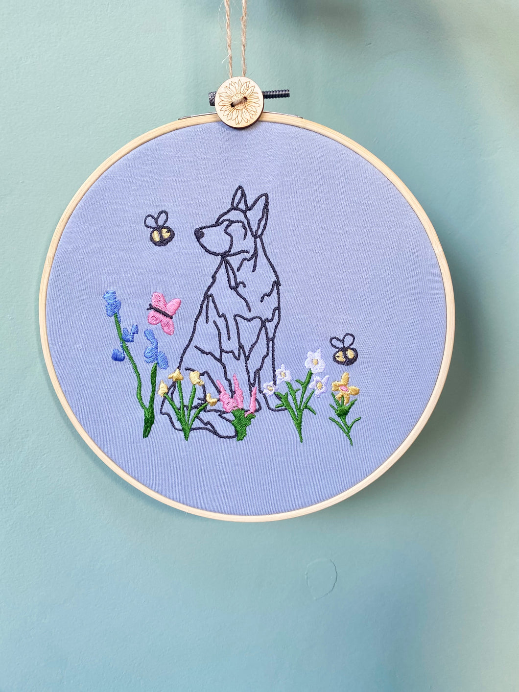 Wildflower  Dog Breed Embroidered Decorative Hoop (8 INCH)- Display in your home - Home Decor