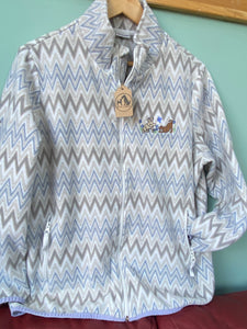 PRE-LOVED - Full Colour Puppy Flowers Fleece - zig zag pattern