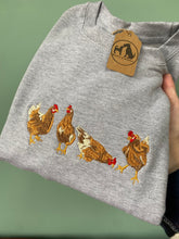 Load image into Gallery viewer, Embroidered Chicken Hen Sweatshirt - colourful sweatshirt for chicken owners and lovers
