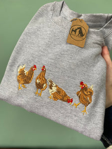 Embroidered Chicken Hen Sweatshirt - colourful sweatshirt for chicken owners and lovers