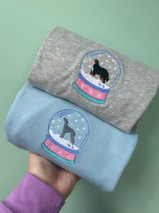 Snow Globe Dog Sweatshirt - various breeds- Embroidered winter sweater for dog lovers