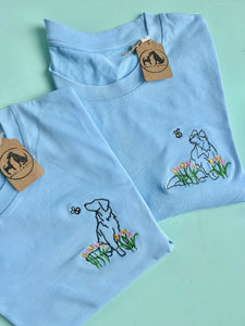 Dogs Colourful Tulips T-Shirt- Various Breeds- Embroidered tee for dog lovers