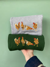 Load image into Gallery viewer, Embroidered Chicken Hen Sweatshirt - colourful sweatshirt for chicken owners and lovers
