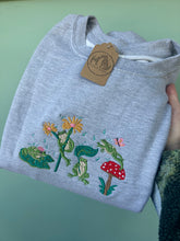 Load image into Gallery viewer, Whimsical Frog Embroidered Sweatshirt - Frog gifts for frog lovers.
