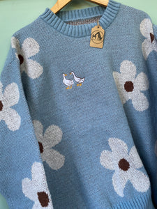 PRE-LOVED - Ducks Blue Flower knitted jumper