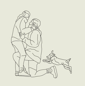 Digital Line Drawing Family / Friends Portrait - People and Pets