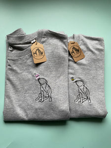 OUTLINE STYLE- Spring Dogs T-Shirt- Embroidered organic cotton tee for dog lovers