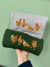 Load image into Gallery viewer, Embroidered Chicken Hen Sweatshirt - colourful sweatshirt for chicken owners and lovers
