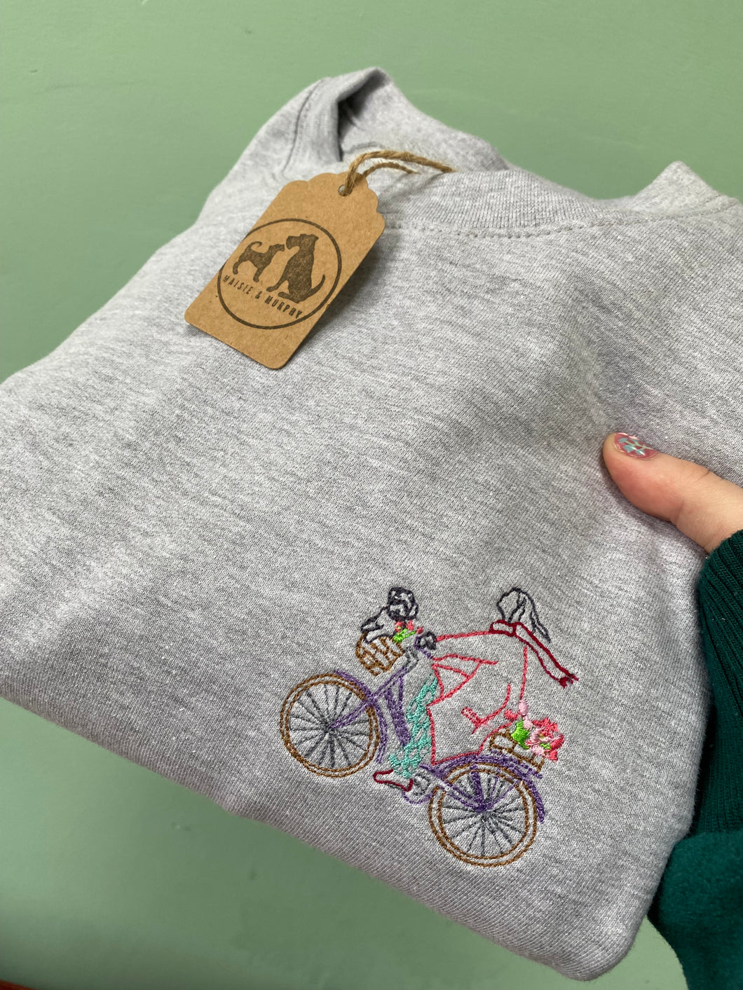 Cute Bicycle Dog Basket Sweatshirt - Embroidered sweater for dog lovers