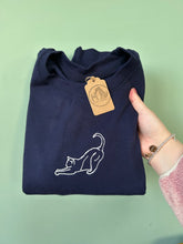 Load image into Gallery viewer, Embroidered Cat Stretching Silhouette Sweatshirt- Gifts for Cat lovers and owners
