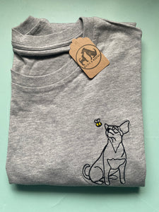 Short Hair Chihuahua Outline T-shirt - embroidered chihuahua dog organic tee for dog lovers and owners