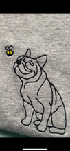 Load image into Gallery viewer, Frenchie Outline T-shirt - embroidered french bulldog organic tee for dog lovers and owners

