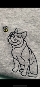 Frenchie Outline T-shirt - embroidered french bulldog organic tee for dog lovers and owners