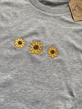 Load image into Gallery viewer, Embroidered Flower Trio T-Shirt- ANY FLOWER- cute floral gifts
