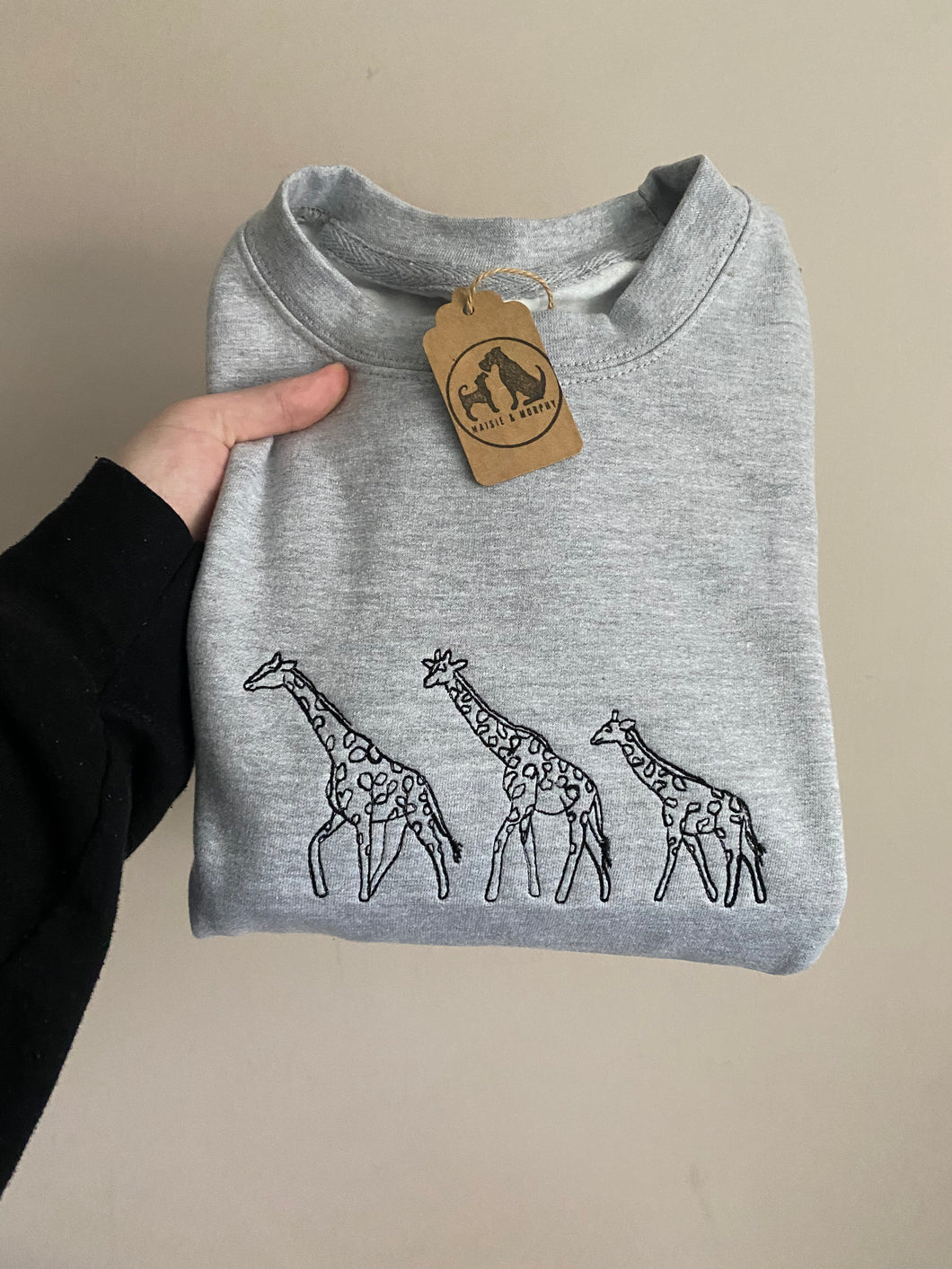 Embroidered Giraffe Family Sweatshirt for Giraffe Lovers
