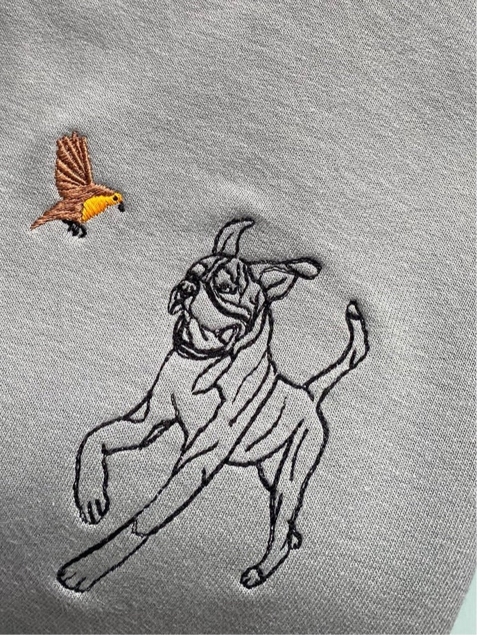 SILHOUETTE STYLE- Robin Dogs T-Shirt- Embroidered tee for dog lovers