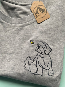 Lhasa Apso Outline T-shirt - embroidered Lhasa apso/ shihtzu dog organic tee for dog lovers and owners
