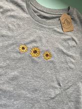 Load image into Gallery viewer, Embroidered Flower Trio T-Shirt- ANY FLOWER- cute floral gifts
