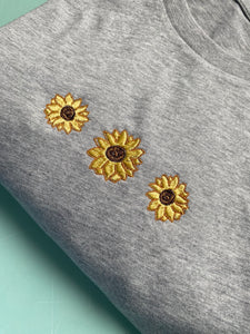 Embroidered Flower Trio Sweatshirt - ANY FLOWER- cute floral gifts