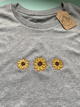 Load image into Gallery viewer, Embroidered Flower Trio T-Shirt- ANY FLOWER- cute floral gifts
