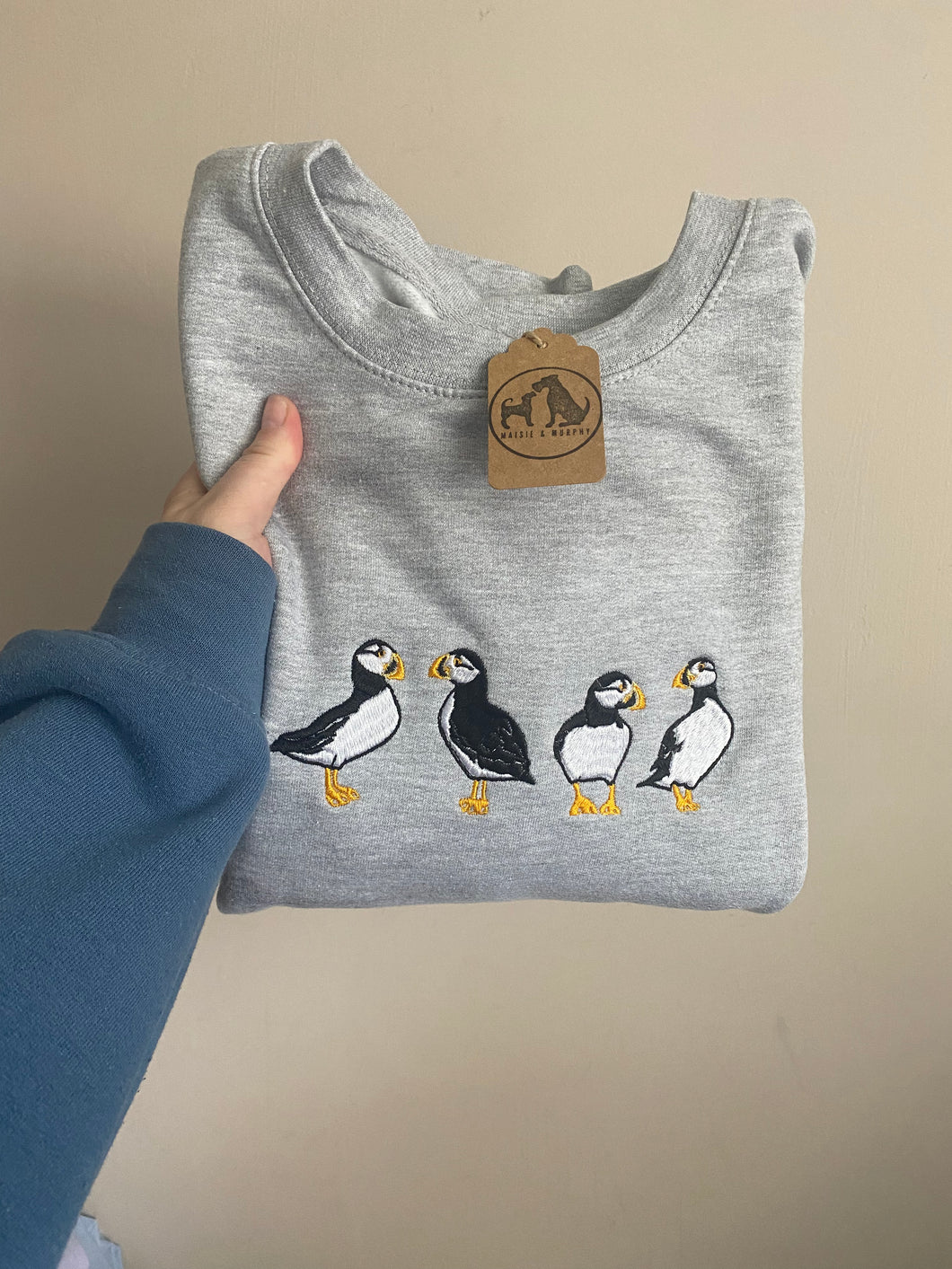 Puffin Embroidered Sweatshirt - Puffin gifts for puffin lovers.