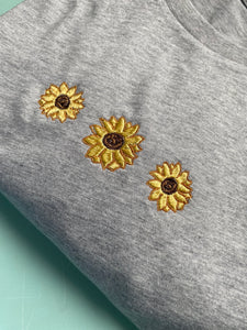 Embroidered Flower Trio T-Shirt- ANY FLOWER- cute floral gifts